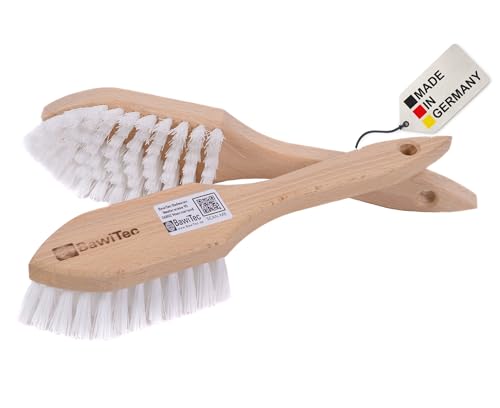 2 Stielbürsten BawiTec Reinigungsbürsten Handbürste 265 mm ppn-weiß mit Borsten Rand (Bart) Universal Scheuerbürste Spitze Form Holzgriff von BawiTec