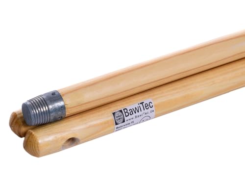 BawiTec 3 Stück Holzstiele Qualitäts Besenstiele Länge 120cm Ø 23mm lackiert mit Aufhängeloch Standard-Gewinde für Besen Schrubber Wischer Bürsten von BawiTec