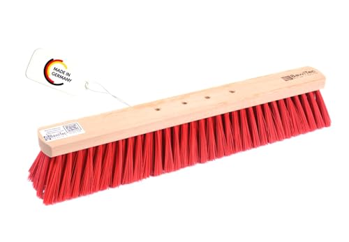BawiTec 4-Loch Wechselsystem Straßenbesen 80cm Breit ohne Stiel rote Elaston Kunststoff Borsten Kehrbesen zum wechseln Besen für draussen Straßenschrubber Lang Holz Garten Haus und Hof Beco von BawiTec