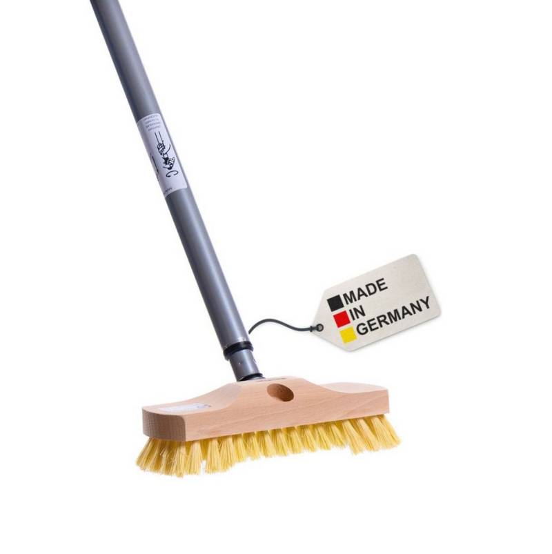 BawiTec Reinigungsbürste Holz Schrubber 22cm mit Borsten Bart Teleskopstiel lang Fußboden, stufenlos verstellbar von BawiTec