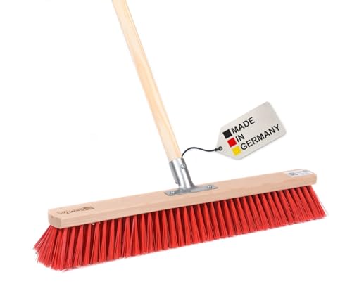 BawiTec Profi Straßenbesen,80cm Breit,mit stabilem Holzstiel Ø28mm,160cm Lang,Metall-Stielhalter verschraubt,robuste Elaston-Kunststoffborsten rot,Kehrbesen,Besen,Saalbesen,für draussen von BawiTec