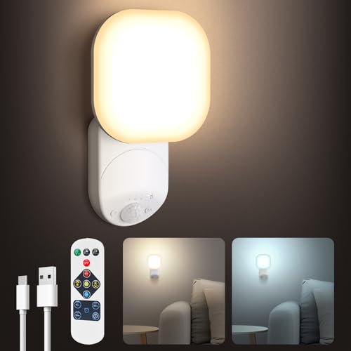Bawoo LED Wandleuchte mit Bewegungsmelder Innen, 3-Temperaturen LED Wandlampe Wiederaufladbares für Flur, Treppenhaus, Keller, Schlafzimmer, Badezimmer, Garage, und Balkon von Bawoo