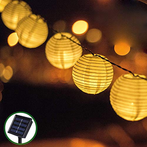 Bawoo Solar Lichterkette Laterne Außen 30 LED 5.5 Meter LED Lampion Warmweiß Wasserdicht Solarbetrieben Lichterkette Beleuchtung für Garten Terrasse Hof usw. von Bawoo