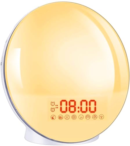 Tageslichtwecker ,Wake Up Light, Lichtwecker, Bawoo Sonnenaufgang Sonnenuntergang Wecker Radiowecker mit 7 Natürlichen Töne 20 Helligkeit 2 Alarmen Schlummerfunktion UKW-Radio für Erwachsene & Kinder von Bawoo