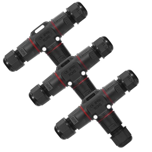 Baxcdyswe 3 Stück Kabelverbinder Wasserdicht IP68, 3-Polig T-Form Erdkabel Verbindungsmuffe für Ø3-12 mm Kabeldurchmesser, Abzweigdose Außenwasserdicht für Garten, Outdoor von Baxcdyswe