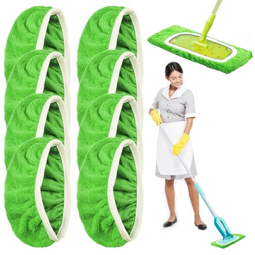 Baxcdyswe 8 StückTücher Wiederverwendbare für swiffer feuchte bodentücher, swiffer flachmopptuch, Waschbare Nachfüllpacks für Nass- und Trockengebrauch Waschbaren Mikrofaser Pads (Grün) von Baxcdyswe