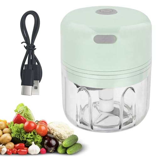 Baxcdyswe Electric Mini Chopper 250ml, Zwiebelschneider, Zerkleinerer Küche Elektrisch, Gemüseschneider Elektrisch Usb Charging 3 Stainless Steel Blades, Portable Chopper for Meat, Obs, Zwiebeln(Grün) von Baxcdyswe