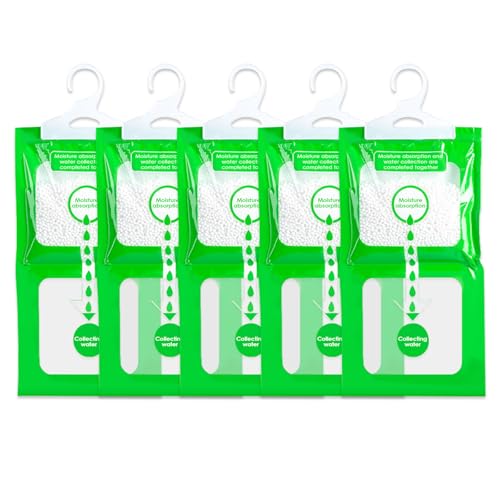 Baxcdyswe Humidity Pack, 5 Packungen 80g Luftentfeuchter Schrank Feuchtigkeitsabsorber, Moisture Absorber, Luftentfeuchter Kleiderschrank Beutel zum Hängen, Anti-Schimmel Hängender Entfeuchter von Baxcdyswe