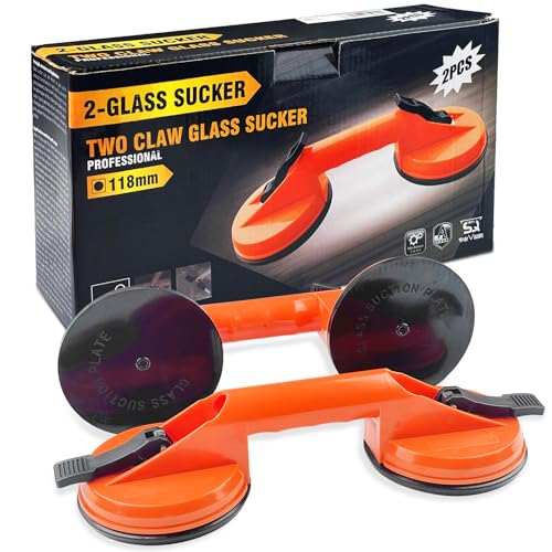 Baxcdyswe Saugheber (2 Stück), Glassauger, Saugheber Fliesen, Saugnapf Griff Vakuumheber 100kg Tragfähiger Mit Ergonomischen & Rutschfesten, Suction Cup für Fliesen, Möbel, Glas, Laminat (Orange) von Baxcdyswe