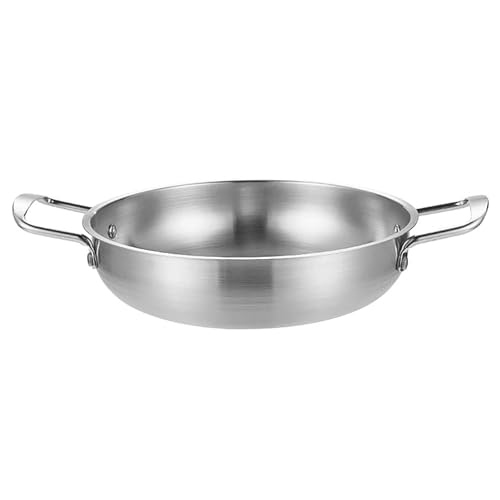 Baxnore Bratpfannen mit zwei Schlaufengriffen, Bratpfannen aus Edelstahl, großes Fassungsvermögen, Doppelgriff-Pfanne mit flachem Boden zum Kochen von gebratenem Reis mit von Baxnore