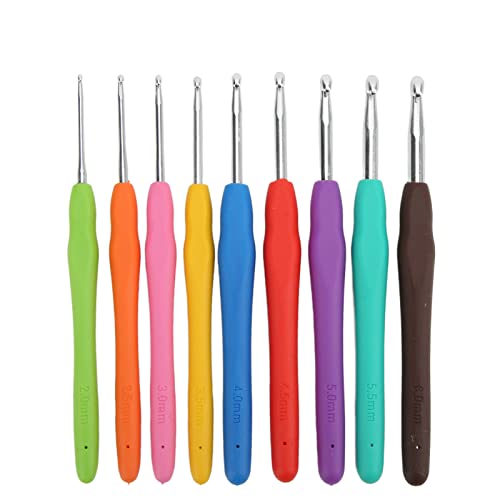 Baxnore Häkelhaken Set 9pcs weich bequemes Griff Multi -Größen Aluminium Einzelkopf Häkelnadeln für Strickdecke Hüte DIY Crafts Erwachsene Kinder Anfänger von Baxnore