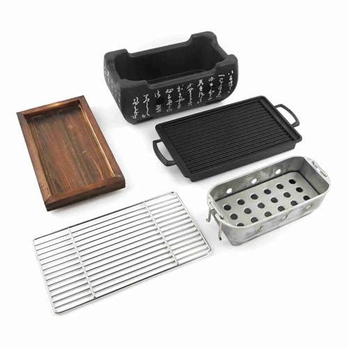 Baxnore Japanischer Holzkohlegrill rostfreier Stahl rechteckiger Grillherd mit massivem Holzschalen hochtemperaturbeständig von Baxnore