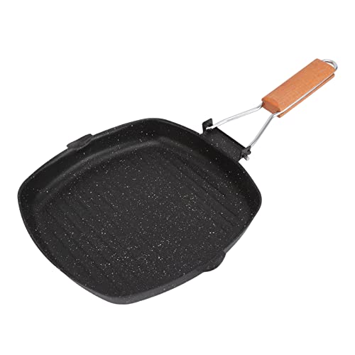 Baxnore Kohlenstoffstahlgrillpfanne, Nicht -Stick -Herd -Kriddle -Pfanne mit klappbarem Buchengriff, geteiltes Kochen für Steak -Gemüse, kompatibler Ofen (20 x 20cm) (24 x 24cm) von Baxnore