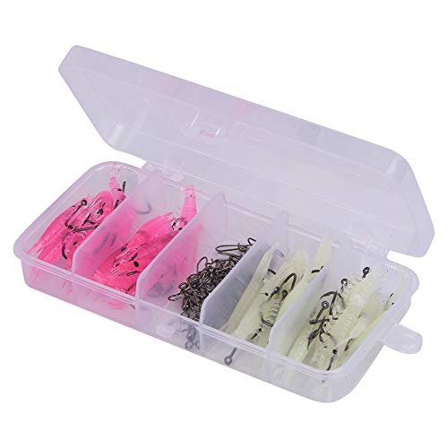Baxnore Weiche Kunststoffköder Garnelenköder Set hochwertiges lebensechtiges Fischerei -Accessoire für Bassforellenlachs in frischem Salzwasser Kohlenstoffstahlmaterial 60pcs 4 cm (Nr. 7 Hakenset) von Baxnore