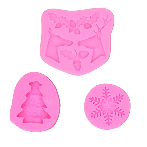 Baxnore Weihnachtsfondantformen Nicht -Stick -Hochtemperaturfestigkeit Flexible Silikon -Backformen für Kuchen Schokolade DIY -Dekorationen rosa Set von 3 3 von Baxnore