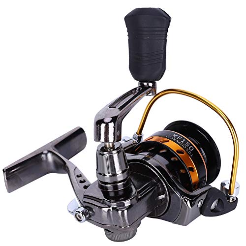 Baxnore XF150 All Metal No Intervall Mini Rocker Arm drehende Fischereirolle mit 3 Kugellager für das Eisfischen schwarz Goldspuler 215G 5,0: 1 Geschwindigkeitsverhältnis von Baxnore