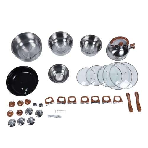 Edelstahl -Kochgeschirrset Premium Grad 18/10 Holzkorn Finish 12 -teilige Töpfe Pfannen mit Wasserkessel für Heimküche professionell Koch verwenden hitzebeständig einfach sauber von Baxnore