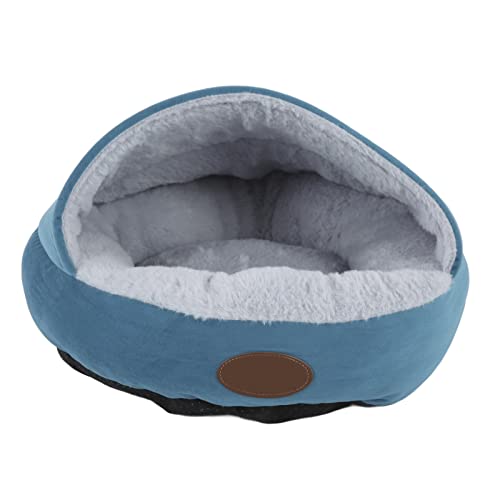 Schalenförmige halb geschlossene Haustierbett, 32 × 35 × 18 cm Orthopädische Stütze Katzenhundbett, Plüsch PP Baumwolle für Winterwärme Angst Erleichterung gefüllt (Blaues Hardtop) von Baxnore