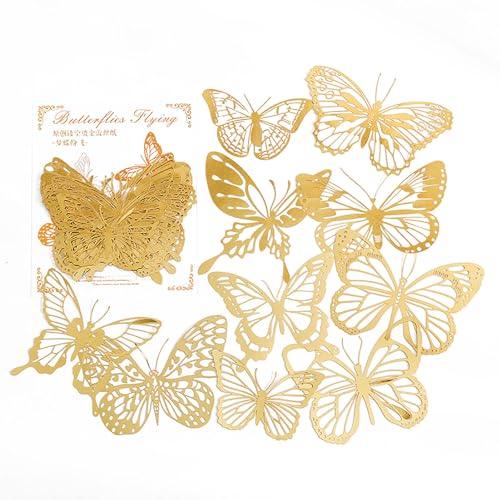 Schmetterlingsaufkleber elegante Folienstempel Spitzen dekorative Scrapbooking -Aufkleber für DIY Journals Fotoalben Gold Silber wasserdicht 10 Stücke von Baxnore