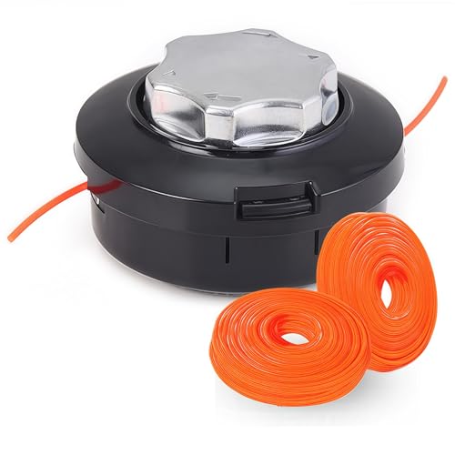 BayBerry Rasentrimmerkopf, M10 x 1,25 Linksgewinde, universeller automatischer Vorschub-Ersatz mit 20 m 2,4 mm Trimmerfaden – Doppelspulen-Design für Freischneider und Rasentrimmer (Orange) von BayBerry