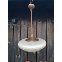 Art Deco Antike Hängelampe Deckenlampe Opalglas Milchglas 60 cm Messing Art Deco Antike Hängelampe Deckenlampe Opalglas Milchglas 60 cm Messing von BayernCottage