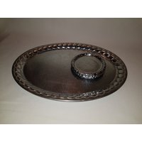 Midcentury Hammerschlag Tablett + 6 Untersetzer 33 cm Oval Silber 50 Er von BayernCottage