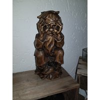 Sehr Alte Schöne Holz Schnitzerei Figur Alter Mann Handarbeit 23 cm von BayernCottage