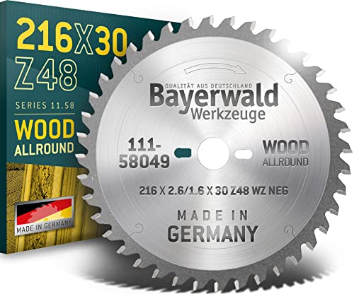 Bayerwald - HM Kreissägeblatt für Holz - Ø 216 mm x 2.6 mm x 30 mm | WZ negativ (48 Zähne) | für Kapp- & Gehrungssägen | Nebenlöcher: 2/7/42 von QUALITÄT AUS DEUTSCHLAND Bayerwald Werkzeuge