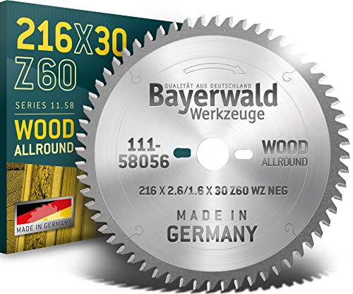 Bayerwald - HM Kreissägeblatt für Holz - Ø 216 mm x 2.6 mm x 30 mm | WZ negativ (60 Zähne) | für Kapp- & Gehrungssägen | NL: 2/7/42 von QUALITÄT AUS DEUTSCHLAND Bayerwald Werkzeuge