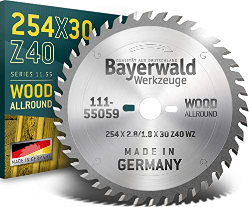 Bayerwald - HM Tischkreissägeblatt Ø 254 mm x 2,8 mm x 30 mm (Für Holz, Spanplatten, Profilleisten etc.) | Kombinebenlöcher für Bosch GTS 10 & PTS 10 (40 Zähne) von QUALITÄT AUS DEUTSCHLAND Bayerwald Werkzeuge