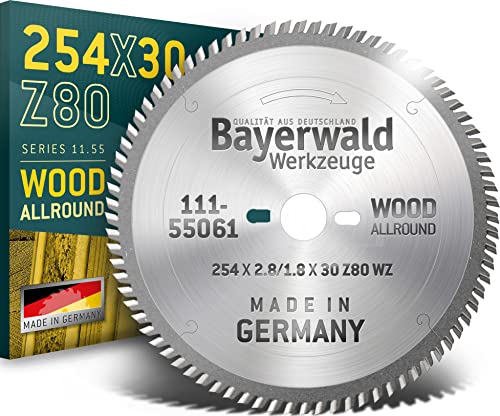 Bayerwald - HM Tischkreissägeblätter - Ø 254 mm x 2,8 mm x 30 mm | Wechselzahn | Kombinebenlöcher für Bosch GTS 10 & PTS 10 (80 Zähne) von QUALITÄT AUS DEUTSCHLAND Bayerwald Werkzeuge