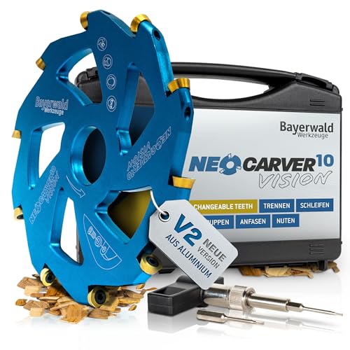 Bayerwald NeoCarver 10 Vision V2 - Hartmetall Frässcheibe für Holz - Holzschnitzfräser aus Aluminium für Winkelschleifer zum Trennen, Schleifen, Schruppen uvm. - Ø 115mm x 22,2 mm / 10 Zähne von Bayerwald Werkzeuge