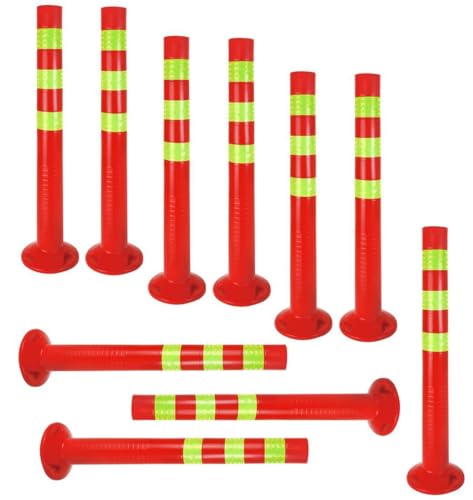10er Set - Sperrpfosten [Höhe-68cm] - Absperrpfosten Kunststoff reflektierend | Absperrung mit Standfuß [Befestigung mit Schrauben] | Absperrständer | Park Pfosten Farbe Rot | Leitpfosten | Poller von Bayli