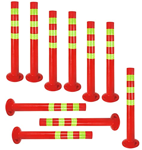 10er Sparset Absperrpfosten aus Kunststoff - Höhe 72,5cm reflektierend Absperrung für Lagerhalle, Parkplatz mit Standfuß - Befestigung mit Schrauben Absperrständer - Park Pfosten Leitpfosten Poller von Bayli