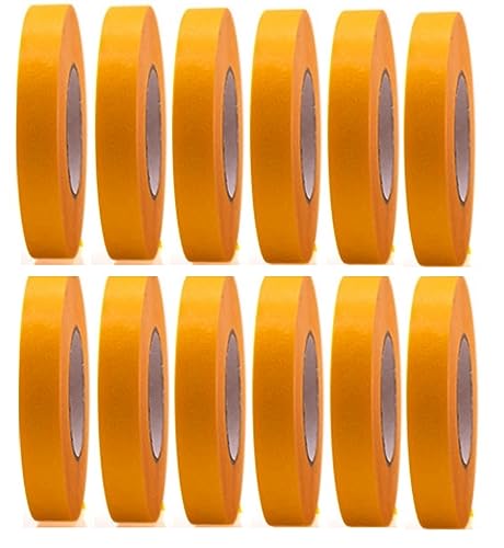 12 Rollen Profi Goldband Klebeband 50 m x 15 mm - Malerband Gold Kreppband - Abdeckband für Maler und Lackierer - Krepp für Innen und Außen - Malerkrepp - Vielseitiges Klebeband für Malerarbeiten von Bayli