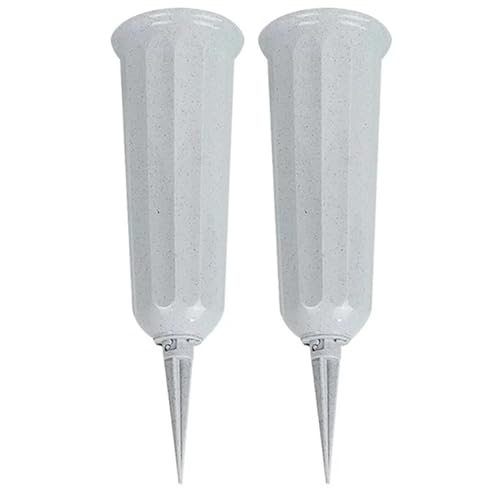 Bayli 2er Set Grabvase aus Kunststoff mit Erdspieß | Friedhofsvase in Grau | Grabsteckvase | frostsicher Steckvase für Grab | wetterfeste Blumenvase für Friedhof | witterungsbeständiger Grabschmuck von Bayli