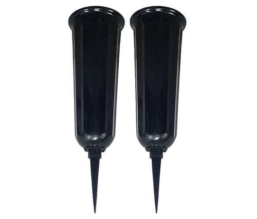 2er Set Grabvase aus Kunststoff mit Erdspieß | Friedhofsvase in Schwarz | Grabsteckvase | frostsicher Steckvase für Grab | wetterfeste Blumenvase für Friedhof | witterungsbeständiger Grabschmuck von Bayli