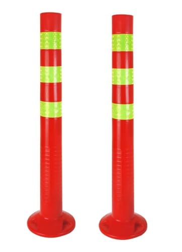 2er Set - Sperrpfosten [Höhe-68cm] - Absperrpfosten Kunststoff reflektierend | Absperrung mit Standfuß [Befestigung mit Schrauben] | Absperrständer | Park Pfosten Farbe Rot | Leitpfosten | Poller von Bayli