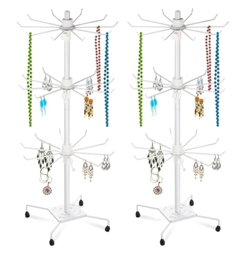 2x Verkaufsständer drehbar | 360° Warenständer 3 Etagen | Ladendekoration | 67cm Drehständer mit 30x Haken aus Metall | Ständer Ladenausstattung Theke | Ladeneinrichtung Kleinartikelständer in Weiß von Bayli