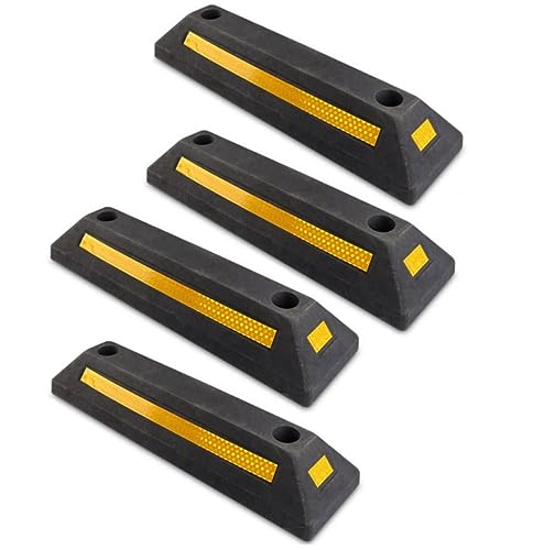 4 x Parkplatzbegrenzung Gummi - 53,5 x 13 x 8,9 cm Radstopper für Parkplätze und Garage - Abstandhalter - Parkhilfe Parkschwelle Einparkhilfe - Garagenstopper mit Reflektoren von Bayli