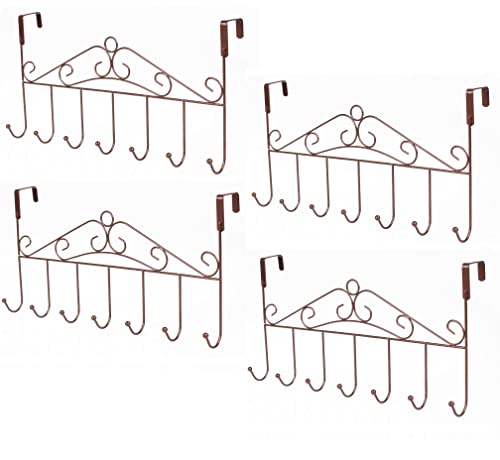 4er Pack Türgarderobe zum Einhängen - 42,5 cm - Handtuchhalter - Bad, Flur, Wonzimmer Kleiderhaken mit 7 Haken Türhakenleiste Garderobenhaken Türleiste Kleiderhalter 4 Stück Türhängeleiste in braun von Bayli