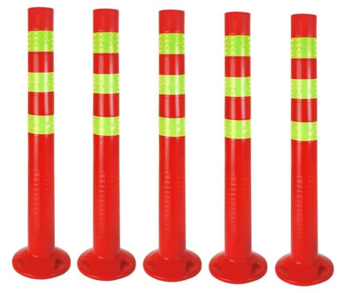 5er Set - Sperrpfosten [Höhe-68cm] - Absperrpfosten Kunststoff reflektierend | Absperrung mit Standfuß [Befestigung mit Schrauben] | Absperrständer | Park Pfosten Farbe Rot | Leitpfosten | Poller von Bayli