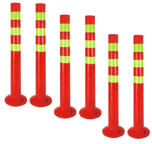 6er Set - Sperrpfosten [Höhe-68cm] - Absperrpfosten Kunststoff reflektierend | Absperrung mit Standfuß [Befestigung mit Schrauben] | Absperrständer | Park Pfosten Farbe Rot | Leitpfosten | Poller von Bayli