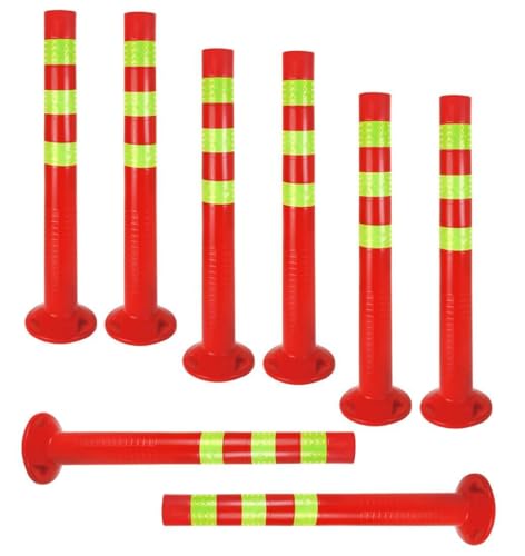 8er Set - Sperrpfosten [Höhe-68cm] - Absperrpfosten Kunststoff reflektierend | Absperrung mit Standfuß [Befestigung mit Schrauben] | Absperrständer | Park Pfosten Farbe Rot | Leitpfosten | Poller von Bayli