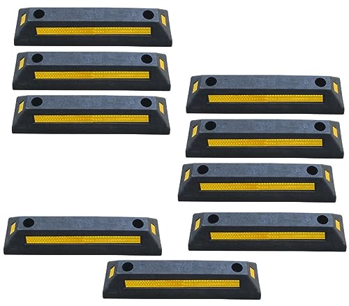 9 x Parkplatzbegrenzung Gummi - 53,5x13x8,9 cm Radstopper für Parkplätze und Garage - Abstandhalter - Parkhilfe Parkschwelle Einparkhilfe - Garagenstopper mit Reflektoren von Bayli