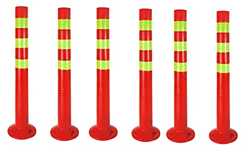 Bayli 6er Set Sperrpfosten [Höhe-72,5cm] - Absperrpfosten reflektierend | Absperrung mit Standfuß [Befestigung mit Schrauben] | Absperrständer | Park Pfosten Farbe Rot | Leitpfosten | Poller von Bayli