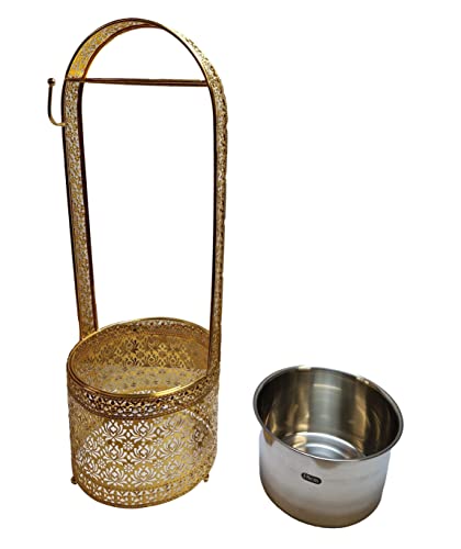 Bayli Shisha Kohlebehälter | 52,5 cm Kohlekorb für die Shisha, Wasserpfeife Kohle | Grillkohlekorb mit Zangenhalter | Charcoal Basket - Farbe Gold | Kohlezubehör für Shishas & Wasserpfeifen - Größe XL von Bayli