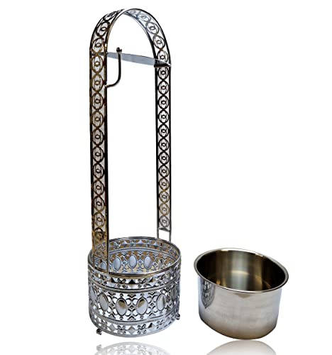 Bayli Shisha Kohlebehälter | Gesamthöhe - 49 cm - Kohlekorb für die Shisha, Wasserpfeife Kohle Grillkohlekorb mit Zangenhalter | Charcoal Basket - Silber | Kohlezubehör für Shishas & Wasserpfeifen XL von Bayli