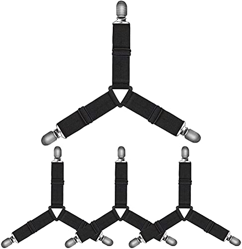 Bayli Verstellbare Bettlakenspanner [4er Set] | Betttuchspanner mit Metallclips - [Farbe: schwarz] | elastische Matratzenhalter | 4 Stück Spannbettlakenhalter für Bett oder Safa | Lakenspanne von Bayli