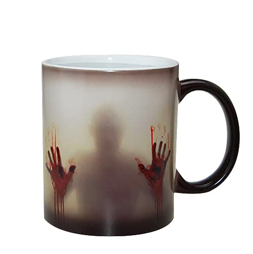 Baymate Keramik Tasse mit Thermoeffekt Halloween Deko Horrorgeschichte Walking Dead Magische Becher Farbwechsel Tasse Kaffeetasse Halloween Geschenke von Baymate